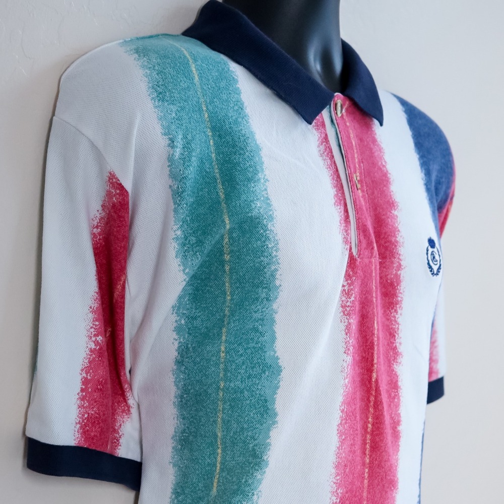 Vintage Chaps Ralph Lauren Polo Shirt XL Paintbrush‎ Stripe Crest Logo 90s - Picture 9 of 15